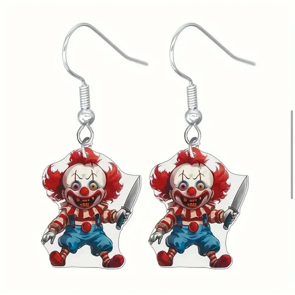 Killer Clown Drop Dangle Earrings - Picture 1 of 1